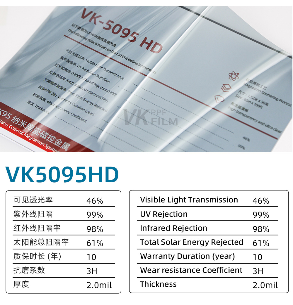 In-stock, direct from the manufacturer, VK95 car sun film, high heat insulation, UV protection, anti-glare, privacy car window film