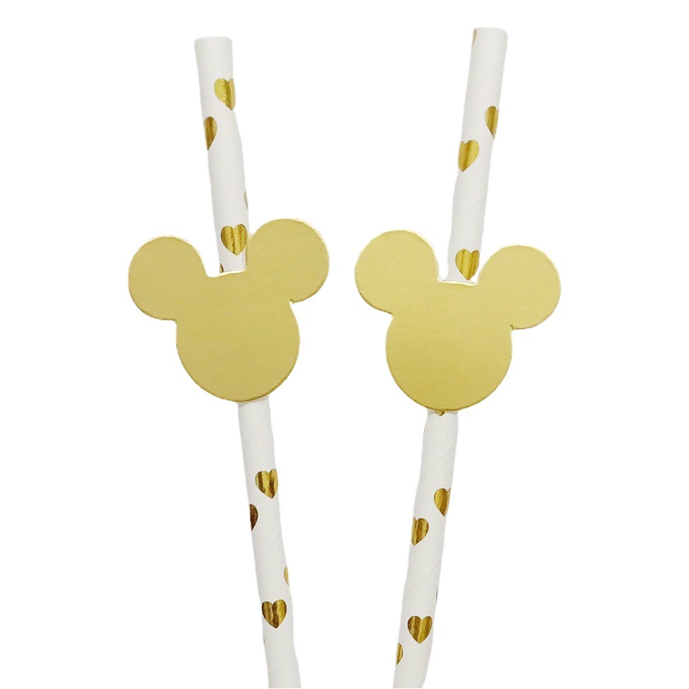 Fabricante al por mayor creativo fiesta paja decorativa serie de frutas con tarjetas Mickey papel paja creativa