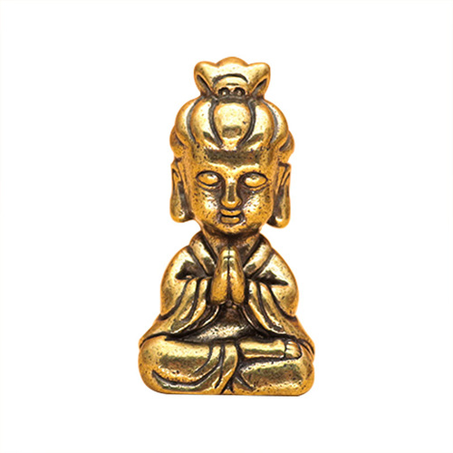 Year of the Dragon Meditation Guanyin Bodhisattva Statue Mini Brass Old Buddha Statue Ornament Living Room Bronze New Year Gift
