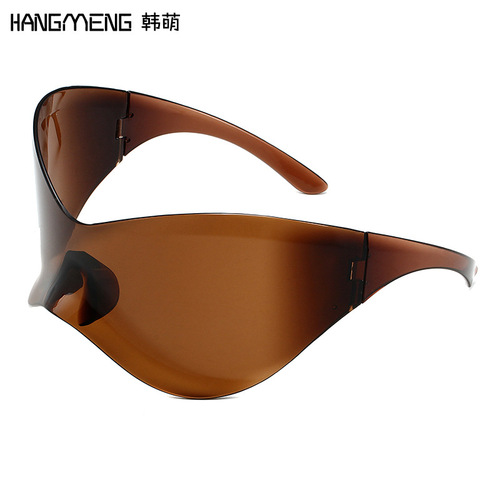 新款欧美大框连体太阳镜 未来风Y2K墨镜 弧形时尚骑行太阳镜