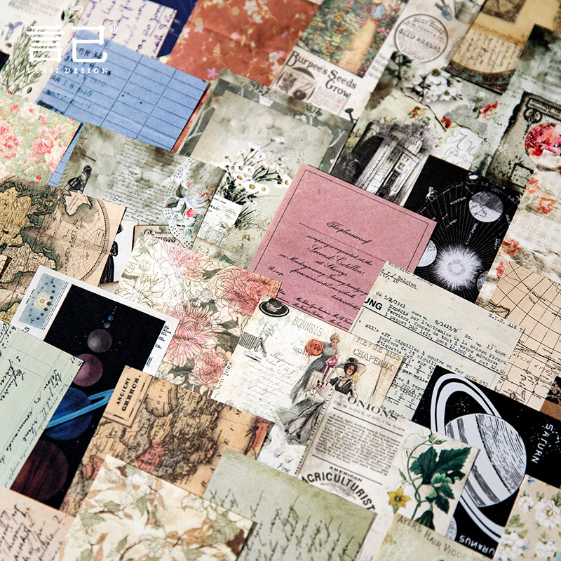 Yanji Material Paper, Old Days Chronicle Series, Retro Handmade Diary DIY Material Decoration Base Sticker 40 Sheets, 8 Styles