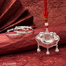 9999足银手镯儿童套装男女宝宝平安锁铃铛手环送宝宝满月周岁礼物