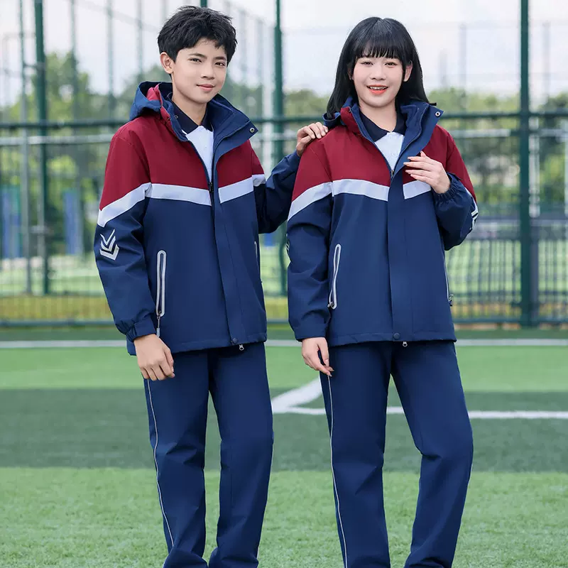冬季学生校服冲锋衣套装中学生三件套初高中班服学院风运动服外套