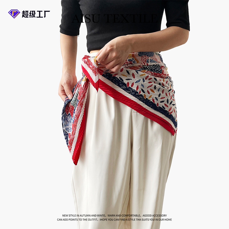 Bufanda de seda de sarga Retro para mujer, bufanda plisada de comercio exterior, bufanda estampada colorida, chal decorativo profesional de moda al por mayor