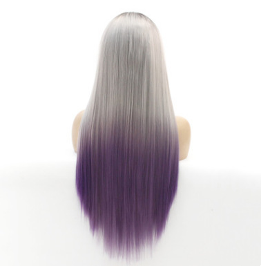 Fibra química de moda europea y americana frente peluca de encaje de mujer cabello largo recto gradiente cubierta de cabeza de tres colores comercio exterior LW0018