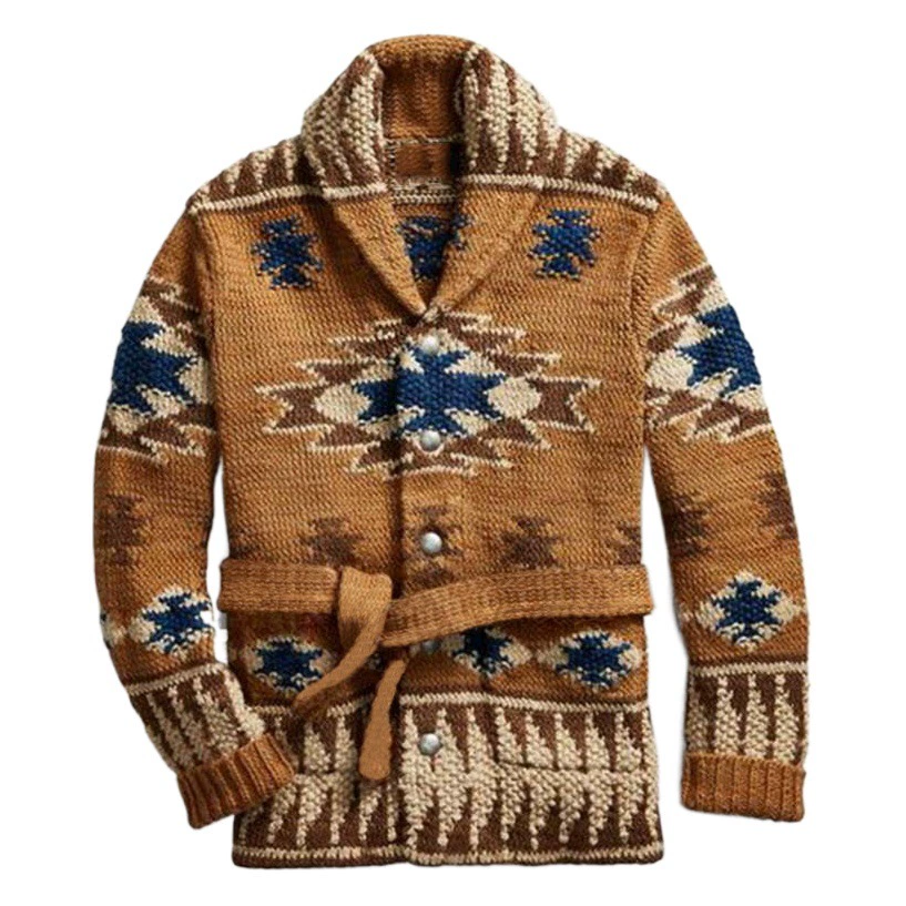 Европейский и американский мужской сверхпрочный жаккардовый свитер Amazon осенне-зимний утолщенный кардиган на шнуровке свитер пальто SY0001