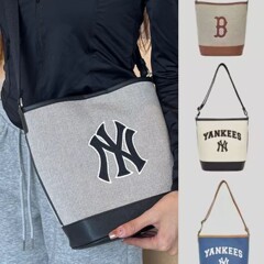 MLB水桶包新款大容量帆布斜挎包NY经典刺绣通勤百搭轻便单肩包