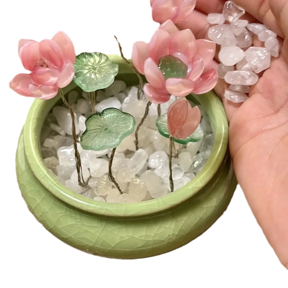 Lámpara de noche de loto de vidrio de vasija DIY material de loto paquete de adornos de cumpleaños de la niña Día de San Valentín nueva luz de atmósfera china