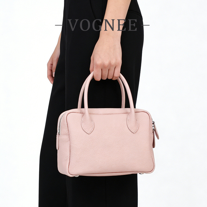 Women’s Genuine Top-Grain Cowhide Boston Bowling Bag, Classic Handbag Crossbody Shoulder Bag - Thumbnail 4