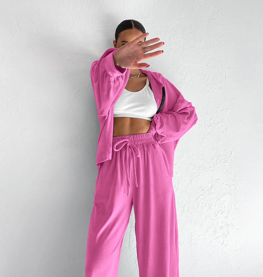 2024 hiver nouveau costume en velours mode européenne et américaine fermeture éclair à manches longues style sport pull à capuche costume décontracté_voghion.com