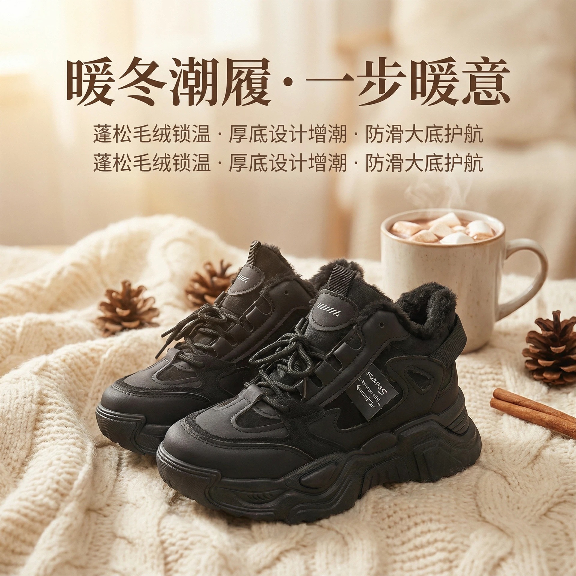 Invierno de lana y zapatos de algodón gruesos para mujeres nuevos zapatos deportivos de alta altura para padres con botas de nieve cálidas