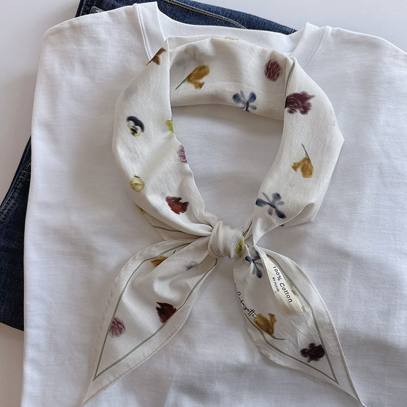 100% Pure Cotton Dot Flower Diamond Scarf Women's Breathable Sweat Absorbing Spring and Autumn Scarf Thin Casual Versatile Soft