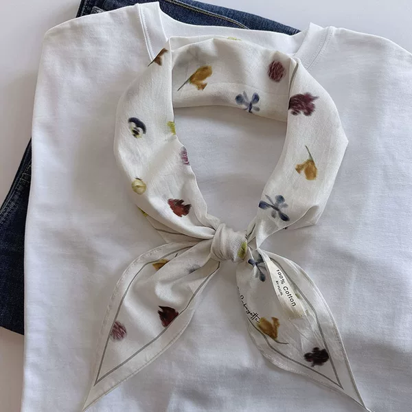 100% Pure Cotton Dot Flower Diamond Scarf Women's Breathable Sweat Absorbing Spring and Autumn Scarf Thin Casual Versatile Soft