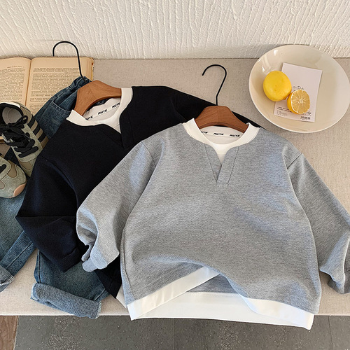 Children's Hoodie 2025 Autumn New Boys' Fashion Two-Piece Hooded Sweatshirt Baby Casual Matchable Top
