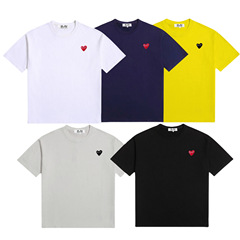 HEYPLAY 日本のトレンドブランド ピーチハート 男女カップル着用 ラウンドネック ピュアコットン Tシャツ ラブハート 半袖 レッドハート刺繍 ブラックハート