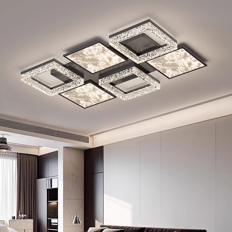 Nueva protección ocular inteligente, lámpara de techo de grietas de hielo, combinación de paquete de lámpara de techo de dormitorio de sala de estar de lujo ligero italiano