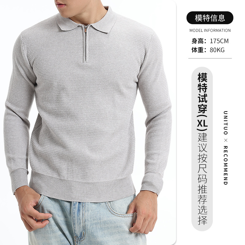 Otoño y invierno de alta calidad semia cremallera solapa suéter de hombre camiseta de punto de negocios casual jersey estampado suéter de base para hombre