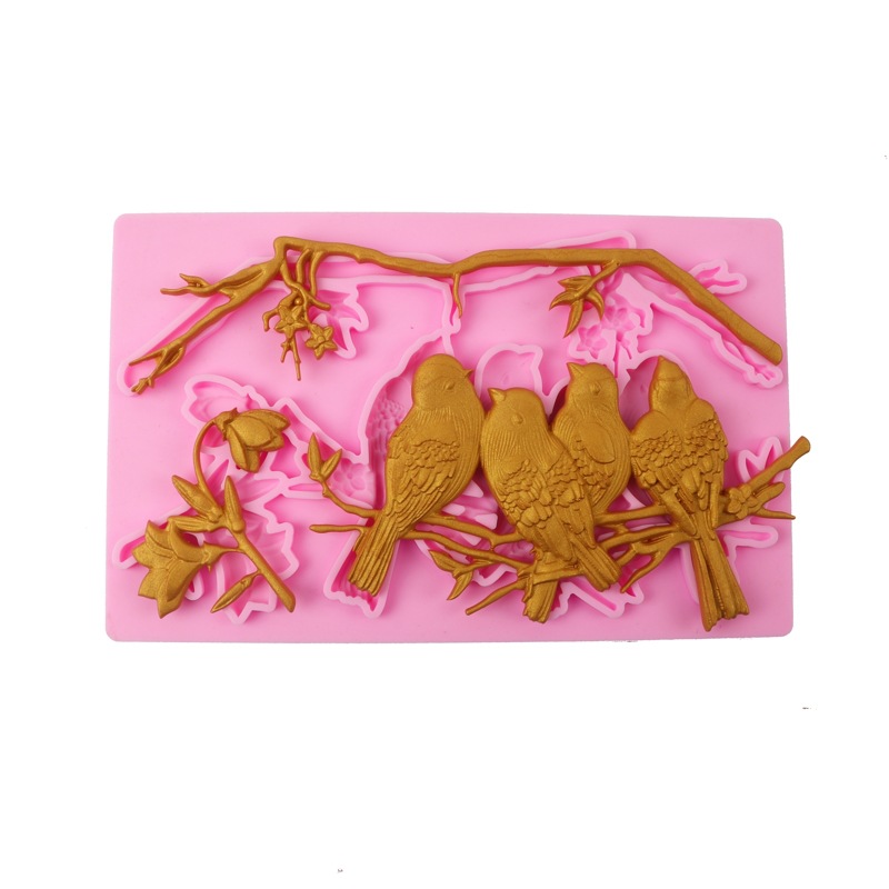 Fondant molde de silicona pájaro rama seco ritmo cake Edge hojas chocolate epoxi decorativo
