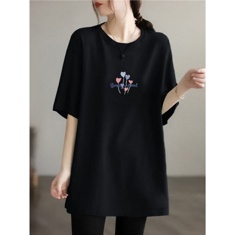 2025 Short-Sleeved T-Shirt Summer Plus Size Women's Belly-Covering Slimming Look Top Mid-Length Loose Summer T-Shirt Skirt