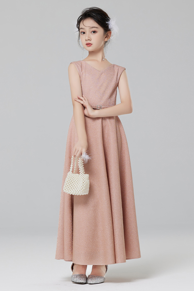 Vestido de niñas Otoño e Invierno de gama alta vestido de princesa para niños Rosa flor niña boda niña host piano disfraz