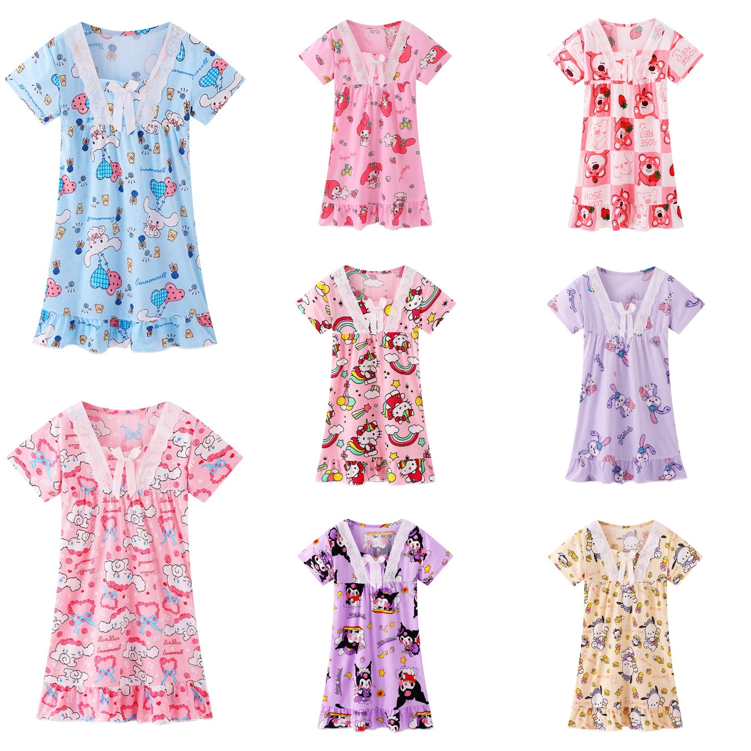 Pijama infantil princesa viento de verano nuevo pijama de niña manga corta Melody vestido de dibujos animados ropa para el hogar