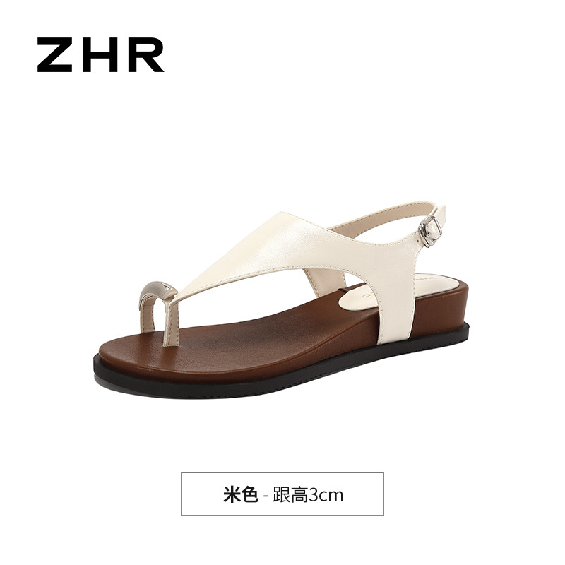 Sandal xỏ ngón nữ kiểu Pháp cổ điển phong cách La Mã đi biển — Q85 Màu be