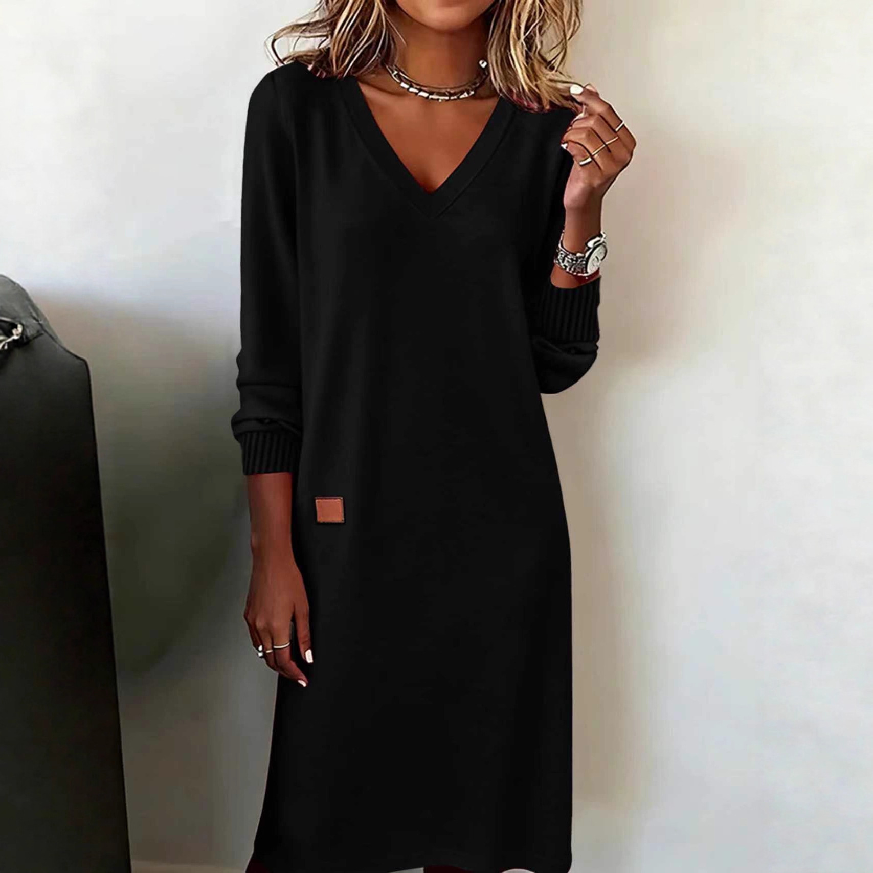Spring Autumn Women's V Neck Slim Fit Long Dress Bodycon Fashion Jumpsuit_ecoleips.com