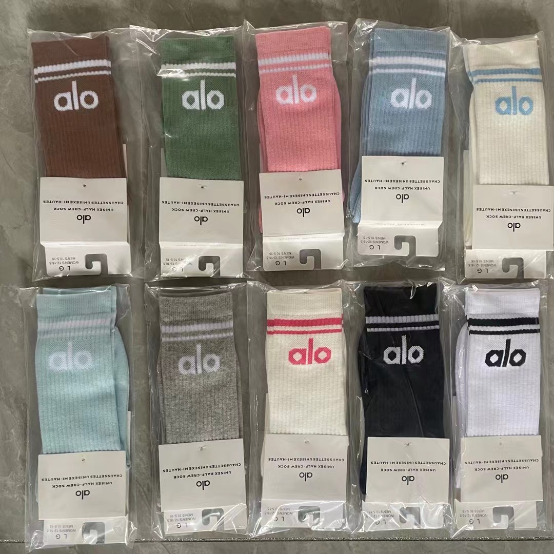 New Alo Towel-Soled Yoga Socks, Mid-Length Men's and Women's Sports High-Top Running Socks, Non-Slip Sweat-Absorbent Cotton Socks