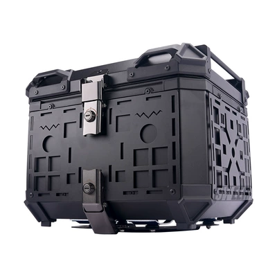 New 45L Motorcycle Aluminum Alloy Three-Sided Embossed Tail Box Riding Tool Electric Vehicle Luggage Trunk for Motorcycle Travel (Motorcycle trunk) - 45l-fixedall-black-armor-series