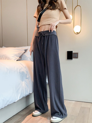 2021新款闊腿褲女春夏寬松顯瘦直筒褲休閑花邊長褲拖地褲女
