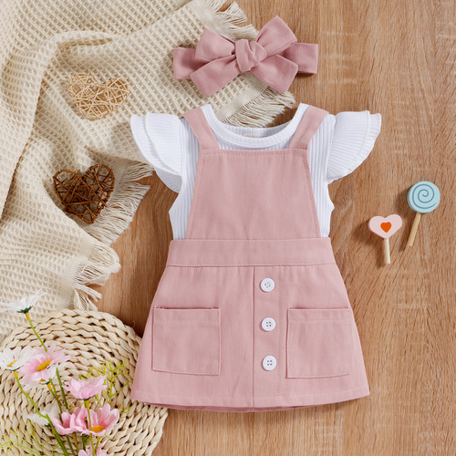 Baoxin cross-border children's clothing spring and summer Korean version of baby girl sister outfit pit strip cotton short-sleeved flower suspender skirt infant suit