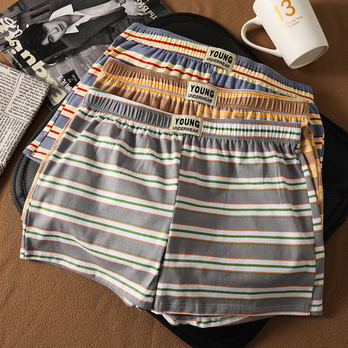 New Men's Striped Polo Pants Cotton Men's Straight Leg Pants Plus Size Medium Waist Korean Style Summer Breathable Loose Four-Panel Pants