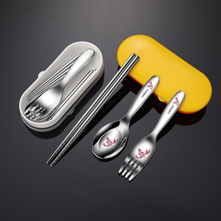 316L portable tableware suit creative cartoon spoon Fork chopsticks three-piece set outdoor portable picnic chopsticks for students