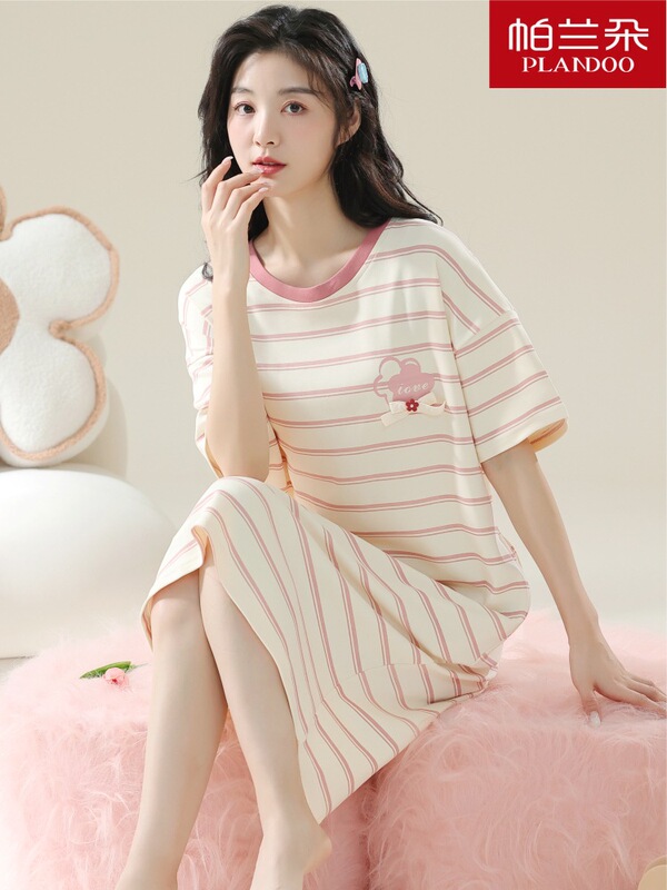 Parlando Nightgown Women's Summer Short-Sleeved Cute Cartoon Pajamas Plus Fat Plus Size Thin Maternity Dress Parlando Nightgown Women's Summer Short-Sleeved Cute Cartoon Pajamas Plus Fat Plus Size Thin Maternity Dress