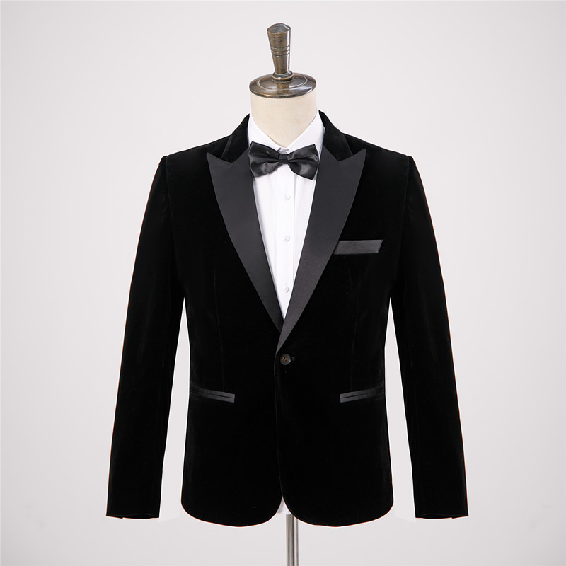 Men's Velvet Suit New Slim Fit Host Dress Performance Suit Burgundy Black Swallowtail Collar Suit