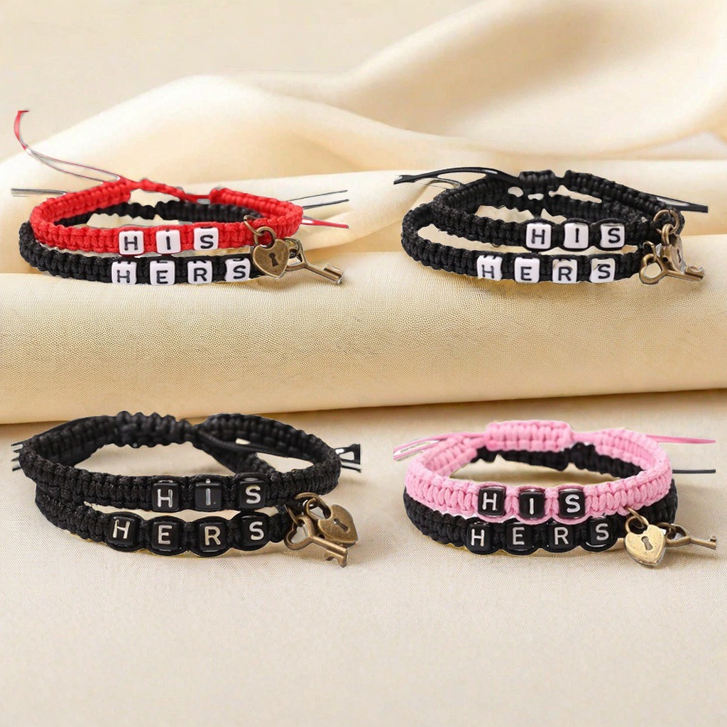 Venta caliente europea y americana su HERS pareja pulsera cerradura núcleo clave colgante tejido cordón pulsera transfronteriza joyería al por mayor