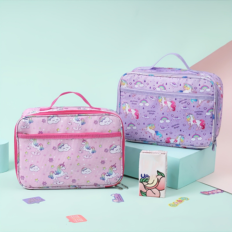 Cartoon Unicorn Shoulder Lunch Bag Children's Portable Lunch Bag Student Ice Bag Outdoor Picnic Insulated Bag