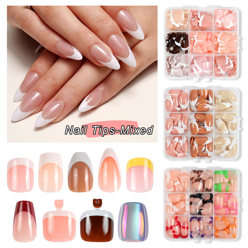 Factory Direct Sales White Colorful French Nails Mixed Fluorescent Colorful Fake Nails 240 Pieces French Wearable Nail Box Factory Direct Sales White Colorful French Nails Mixed Fluorescent Colorful Fake Nails 240 Pieces French Wearable Nail Box