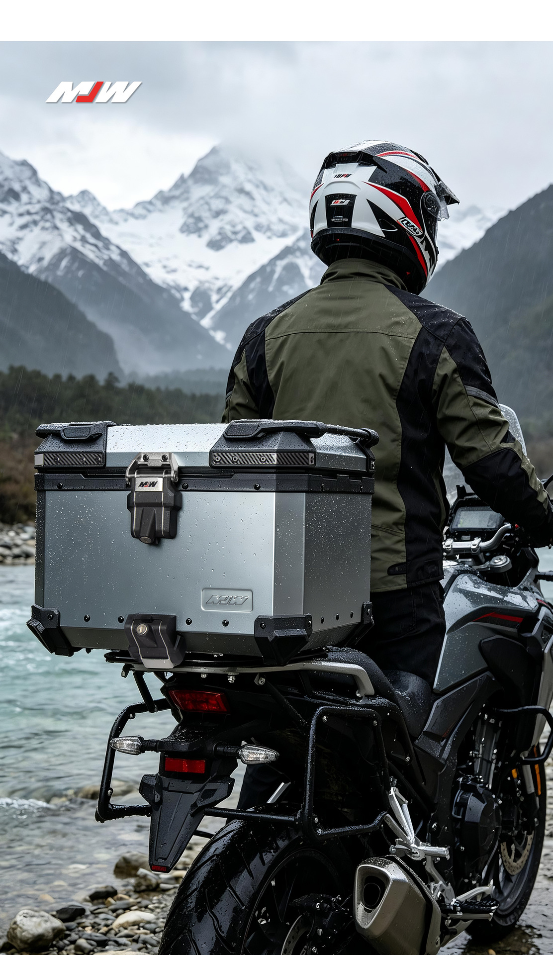 Mjw Embossed Anodized Titanium Bm Lock 45L55L Quick-Release Motorcycle Aluminum Alloy Tail Box Waterproof Trunk Storage Box