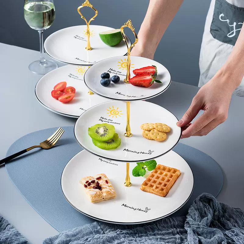 Керамическая тарелка для фруктов, европейская трехслойная десертная тарелка, многослойная тарелка для торта, кондитерских изделий, креативная полка для конфет в гостиной