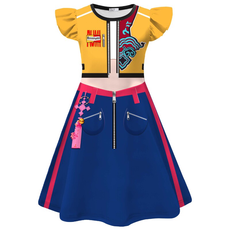 女童飞飞袖裙 猎魔女团cos服装儿童连衣裙角色扮演裙|undefined