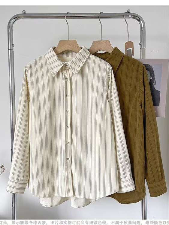 2026 Spring and Autumn Plus Size Striped Shirt with Unique Design, Loose Casual French Style High-End Fashionable Top 2026 Spring and Autumn Plus Size Striped Shirt with Unique Design, Loose Casual French Style High-End Fashionable Top