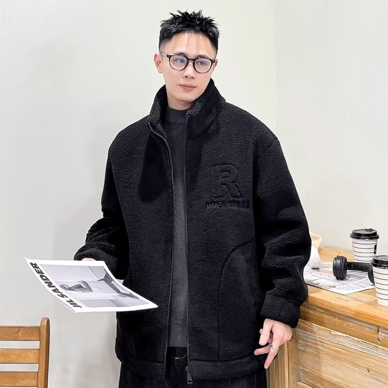 Ins-style printed lapel trendy standard autumn and winter warm stand-up collar cotton coat for men, 2006 new style regular fit for teenagers.
