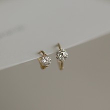 S925纯银镀14K金闪闪单钻耳环耳骨环耳扣精致日系小巧极简叠戴