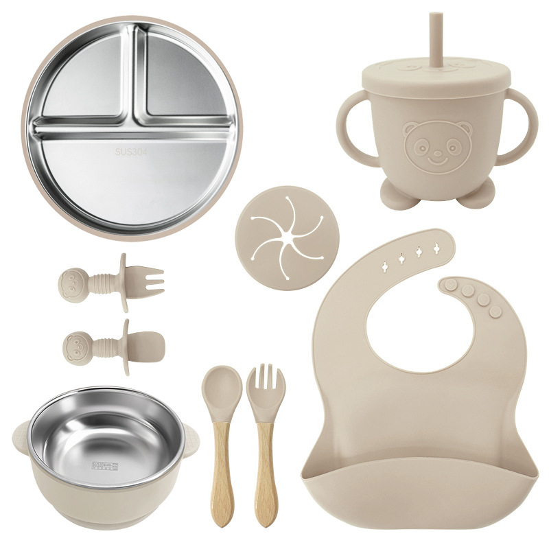 Juego de vajilla de acero inoxidable para niños de Amazon, tazón de alimentos, alimento de silicona a prueba de caídas, vajilla para bebés y madres