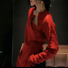 新中式女装绿色衬衫女2025夏季新款高端轻国风高级感唐装薄款上衣