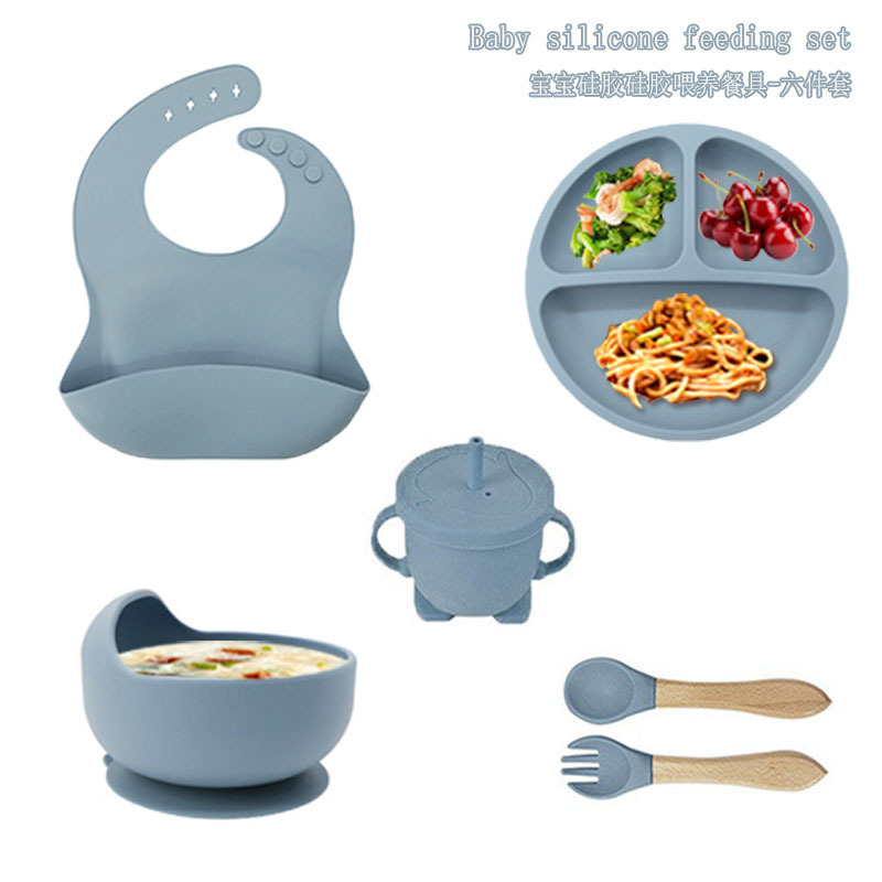 Children's and Baby's Feeding Tableware suit Food Grade Silicone Food Snail Bowl Dinner Plate Fork Spoon Bib Water Cup Household