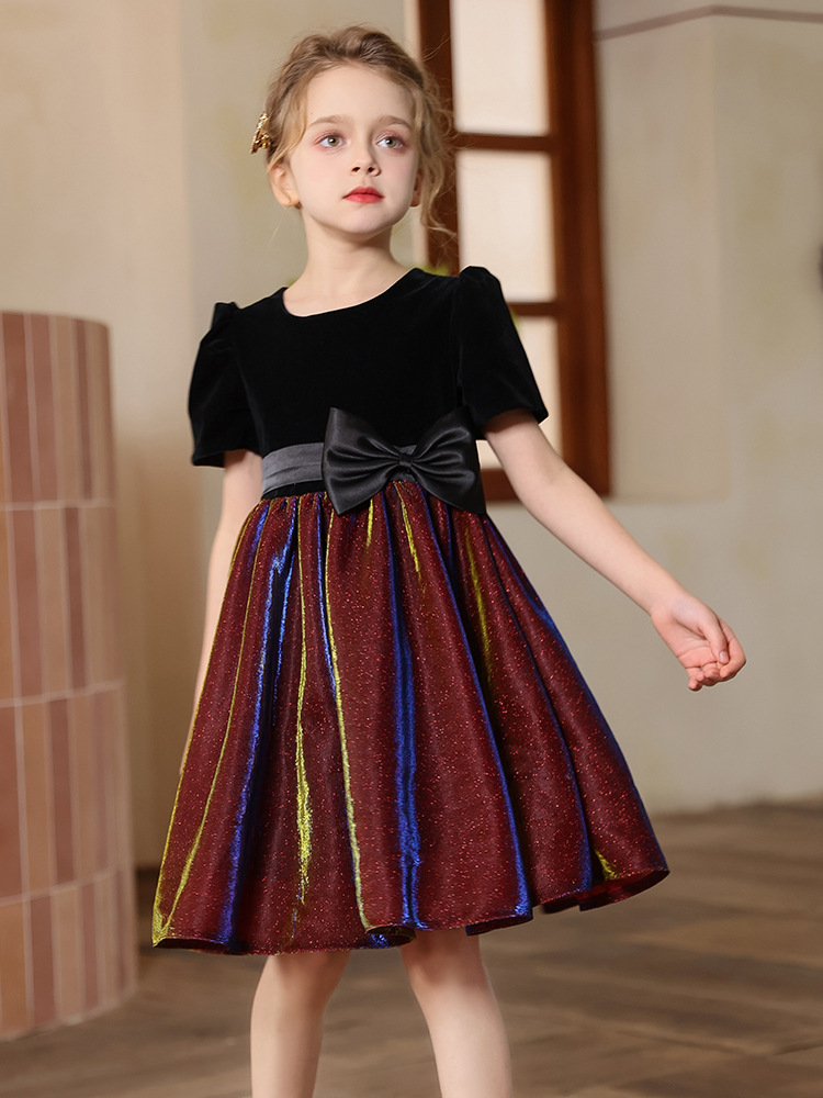 Vestido para niños, vestido de princesa de alta gama para niñas, coro de actuación para niñas, vestido de actuación de cumpleaños de manga corta