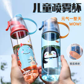 运动水杯批发夏季高颜值户外降温带喷雾杯子卡通便携塑料水壶定制