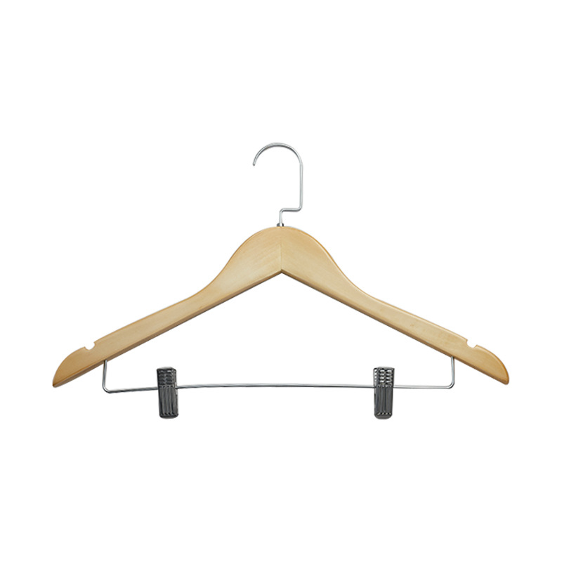 Percha de ropa de madera maciza con clip traje de madera ropa para adultos rack hogar sin costuras antideslizante ropa percha pantalones rack